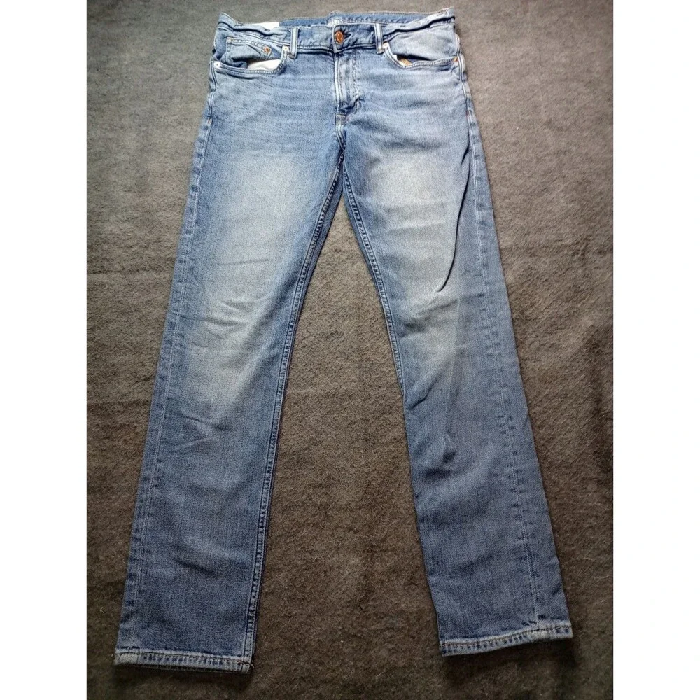 H&M &Denim Men's Slim Fit Jeans Size 34x32 Light Wash Stretch Blue Denim Pants